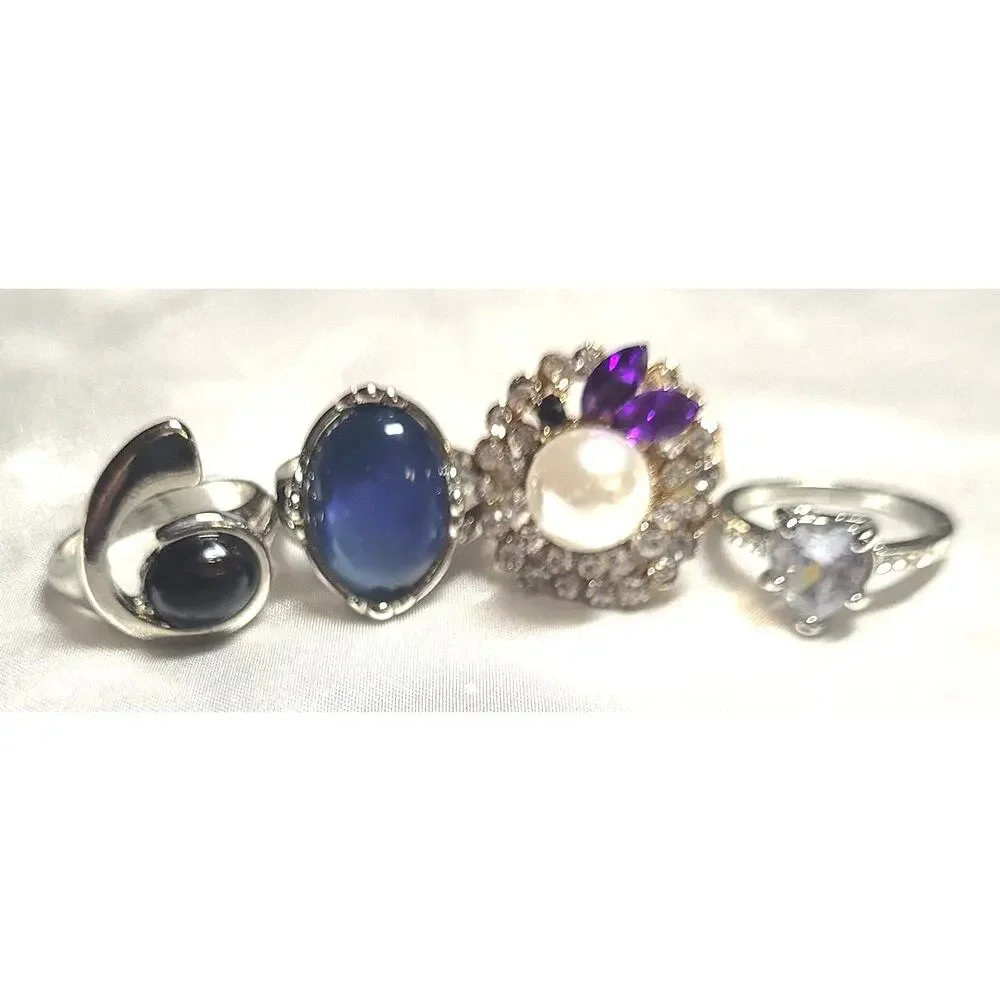 Womens Rings 4 Pc Lot Size 7.75 7 3/4 Mood Heart Abstract Rhinestones
